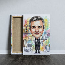 Karykatura kelnera ze zdjęcia na 50 urodziny mockup 5