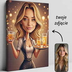 Personalizowany obraz na płótnie z kobieta jako kelnerka, zabawny prezent na urodziny