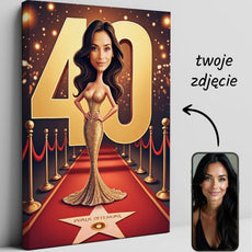 Personalizowany obraz na 40 urodziny Karykatura kobiety na czerwonym dywanie prezent