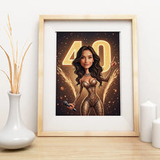Framed caricature of a singer celebrating 40th birthday in product Karykatura kobiety jako gwiazda estrady