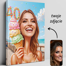 Personalizowany płótno z motywem kobiety z lodami na 40 urodziny z humorem