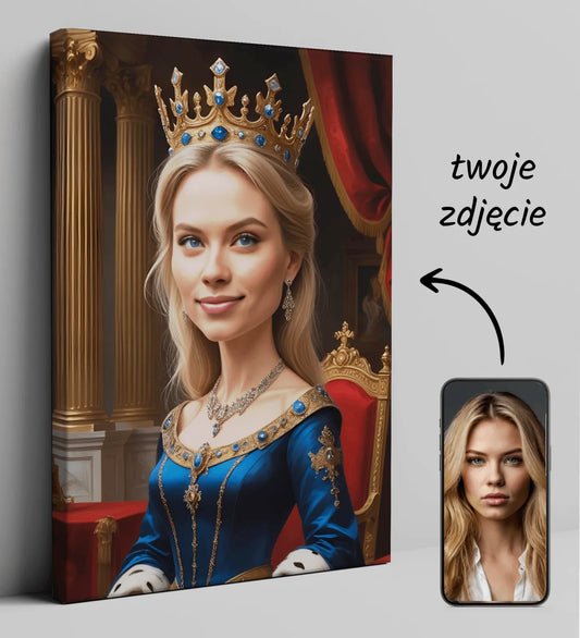 Personalizowany portret na płótnie Królowej Elżbiety II w stylu karykatury