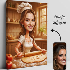 Baner z kreskówkowym piekarzem na płótnie dla kucharki z okazji urodzin