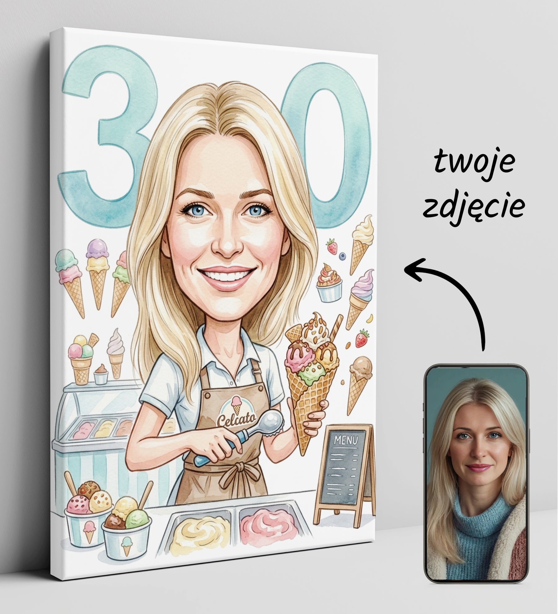 Karykatura lodziarka na 30 Urodziny - Personalizowany Prezent glowne