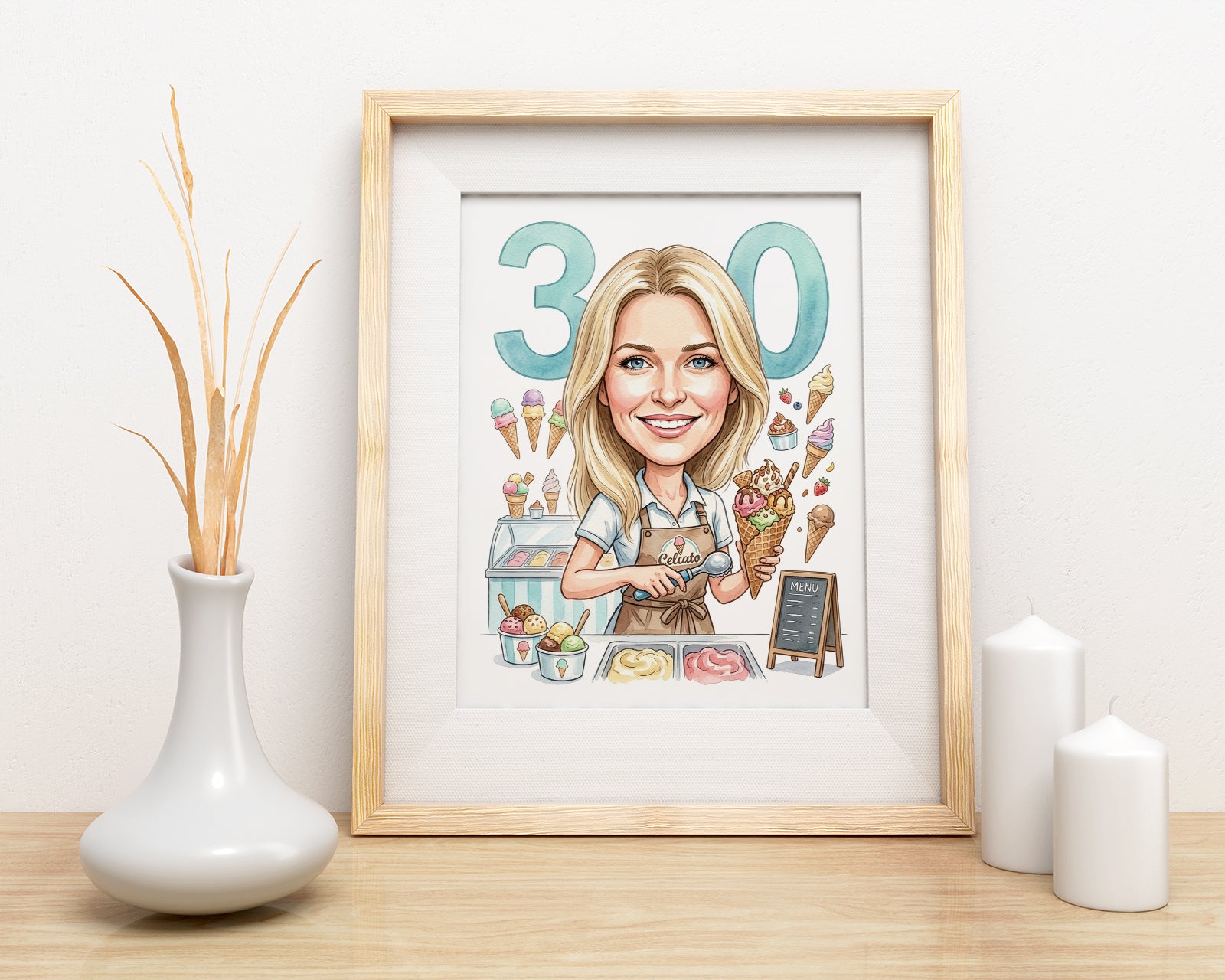 Karykatura lodziarka na 30 Urodziny - Personalizowany Prezent mockup 3