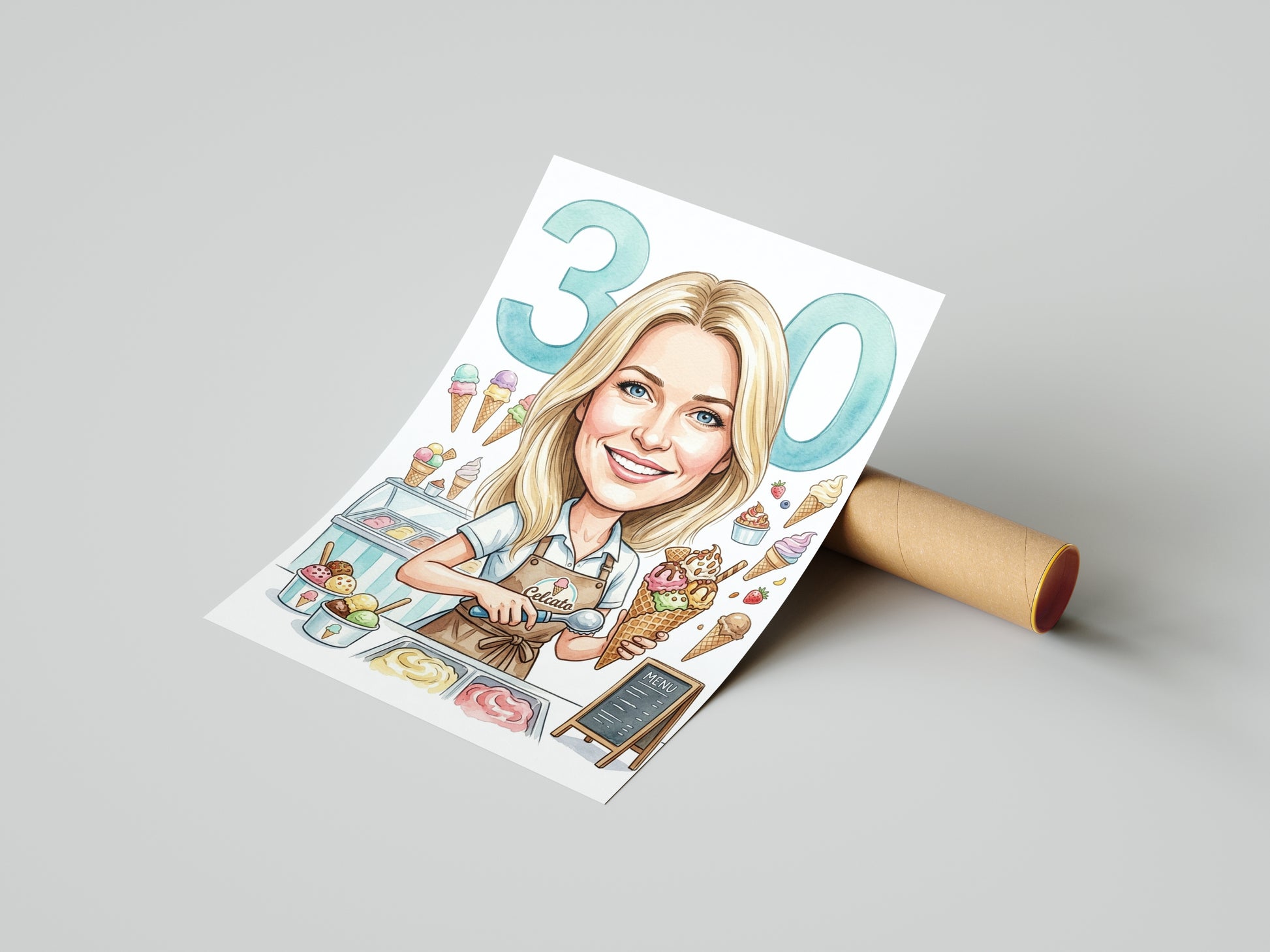 Karykatura lodziarka na 30 Urodziny - Personalizowany Prezent mockup 4