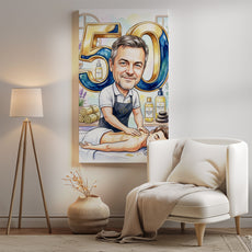Karykatura masażysty na 50 urodziny ze zdjęcia mockup 2