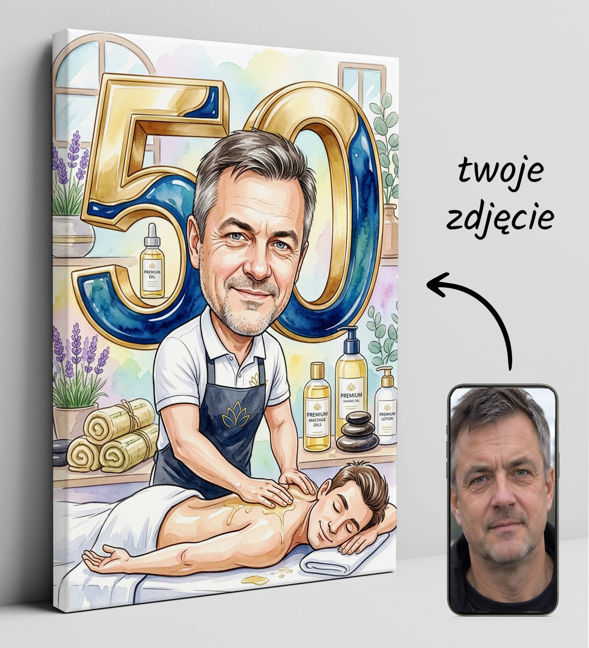 Karykatura masażysty na 50 urodziny ze zdjęcia glowne