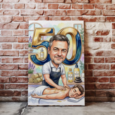 Karykatura masażysty na 50 urodziny ze zdjęcia mockup 1