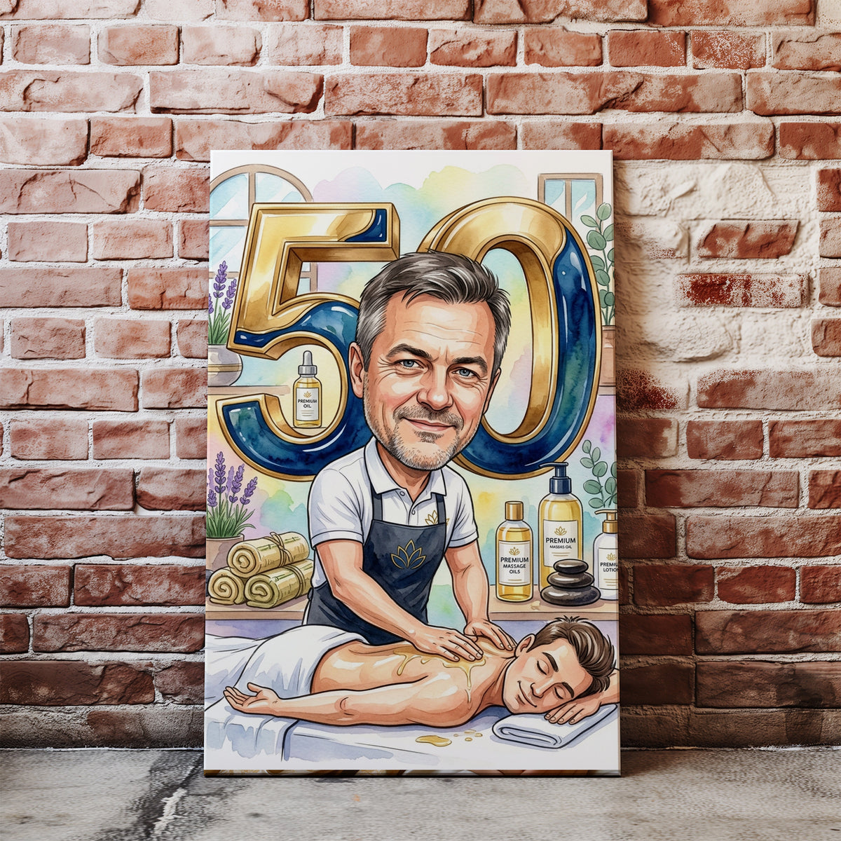 Karykatura masażysty na 50 urodziny ze zdjęcia mockup 1