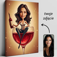 Personalizowany obraz na płótnie z kobieta w kieliszku wina, idealny dla miłośniczek wina