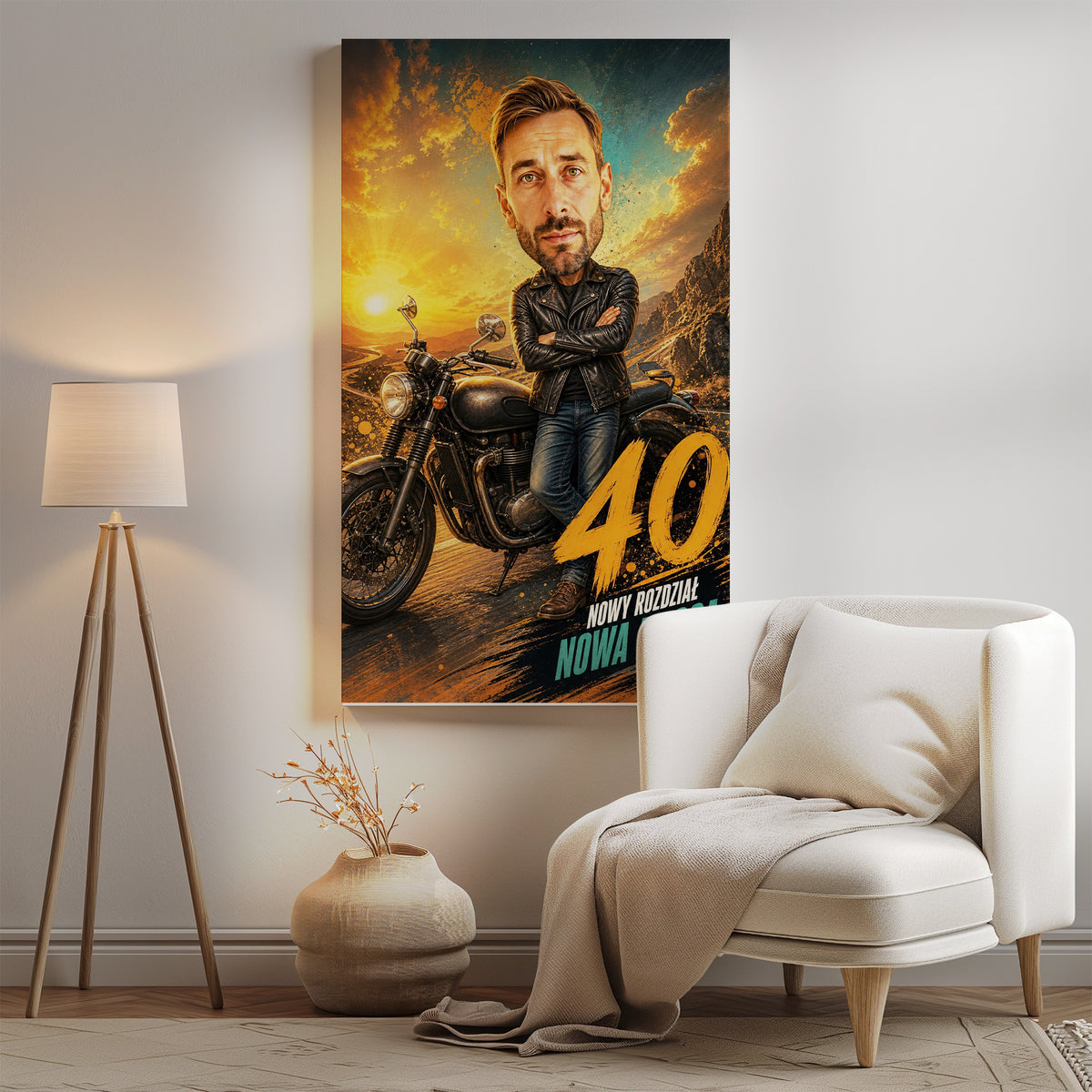 Karykatura motocyklisty na 40 urodziny – personalizowany prezent mockup 2