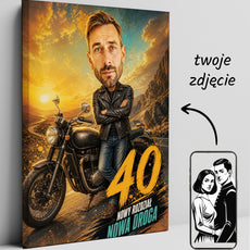 Karykatura motocyklisty na 40 urodziny – personalizowany prezent glowne
