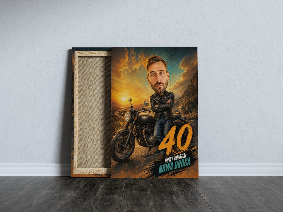 Karykatura motocyklisty na 40 urodziny – personalizowany prezent mockup 5