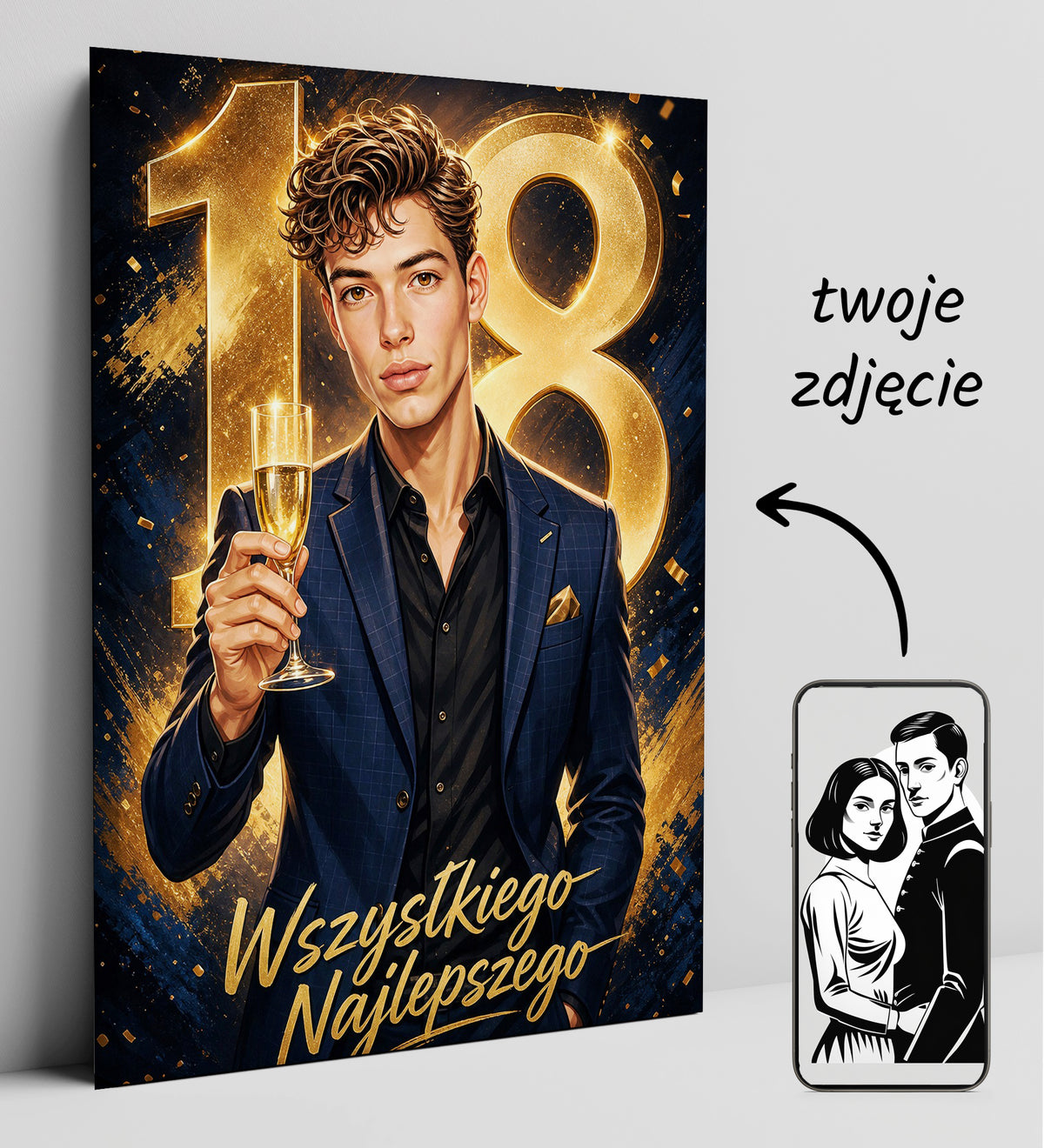 Karykatura na 18 urodziny z kieliszkiem – personalizowany prezent glowne