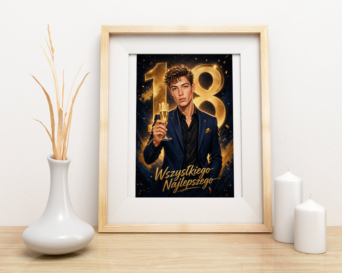 Karykatura na 18 urodziny z kieliszkiem – personalizowany prezent mockup 3