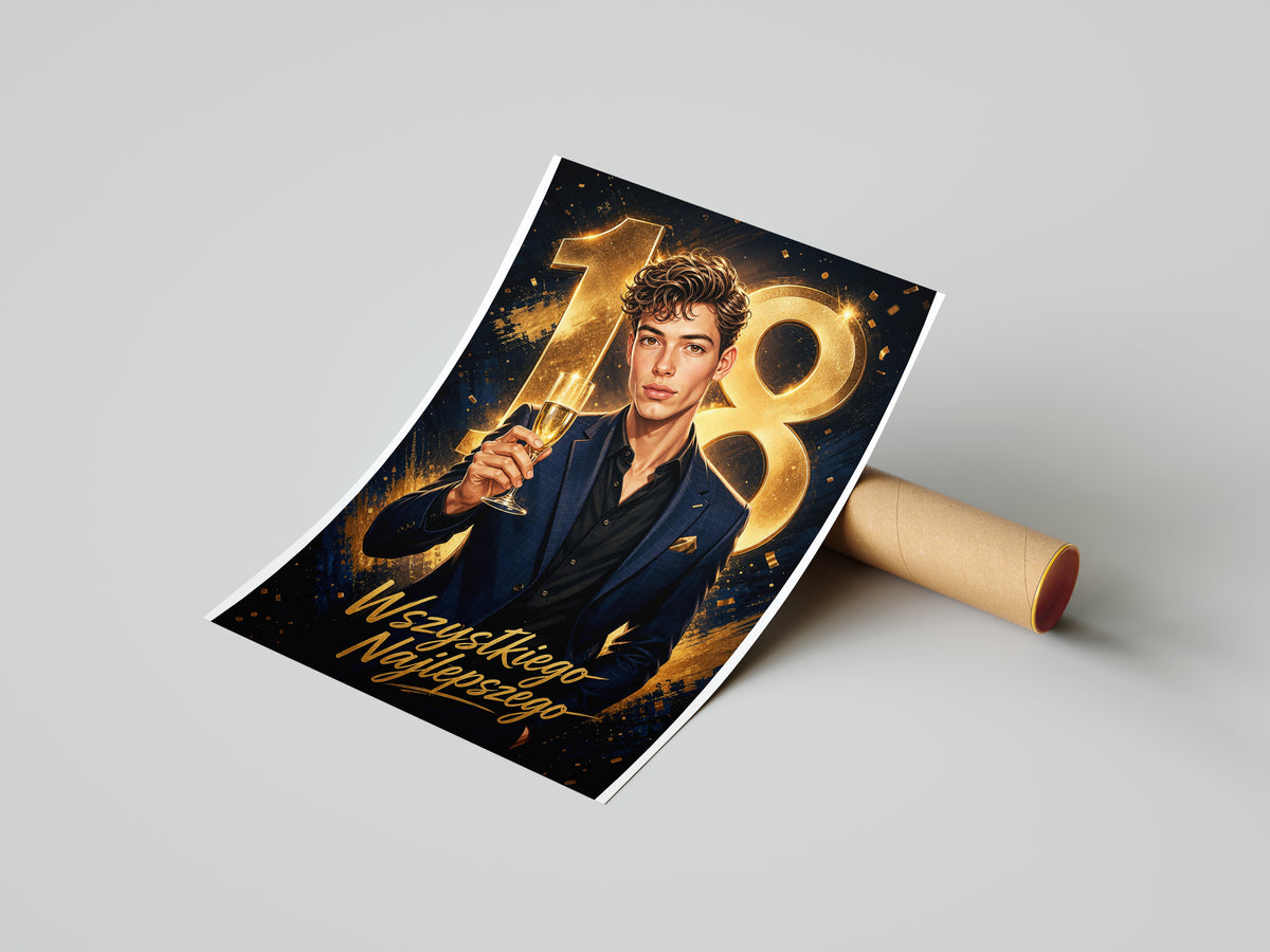 Karykatura na 18 urodziny z kieliszkiem – personalizowany prezent mockup 4