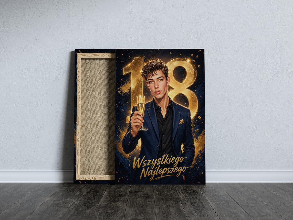 Karykatura na 18 urodziny z kieliszkiem – personalizowany prezent mockup 5