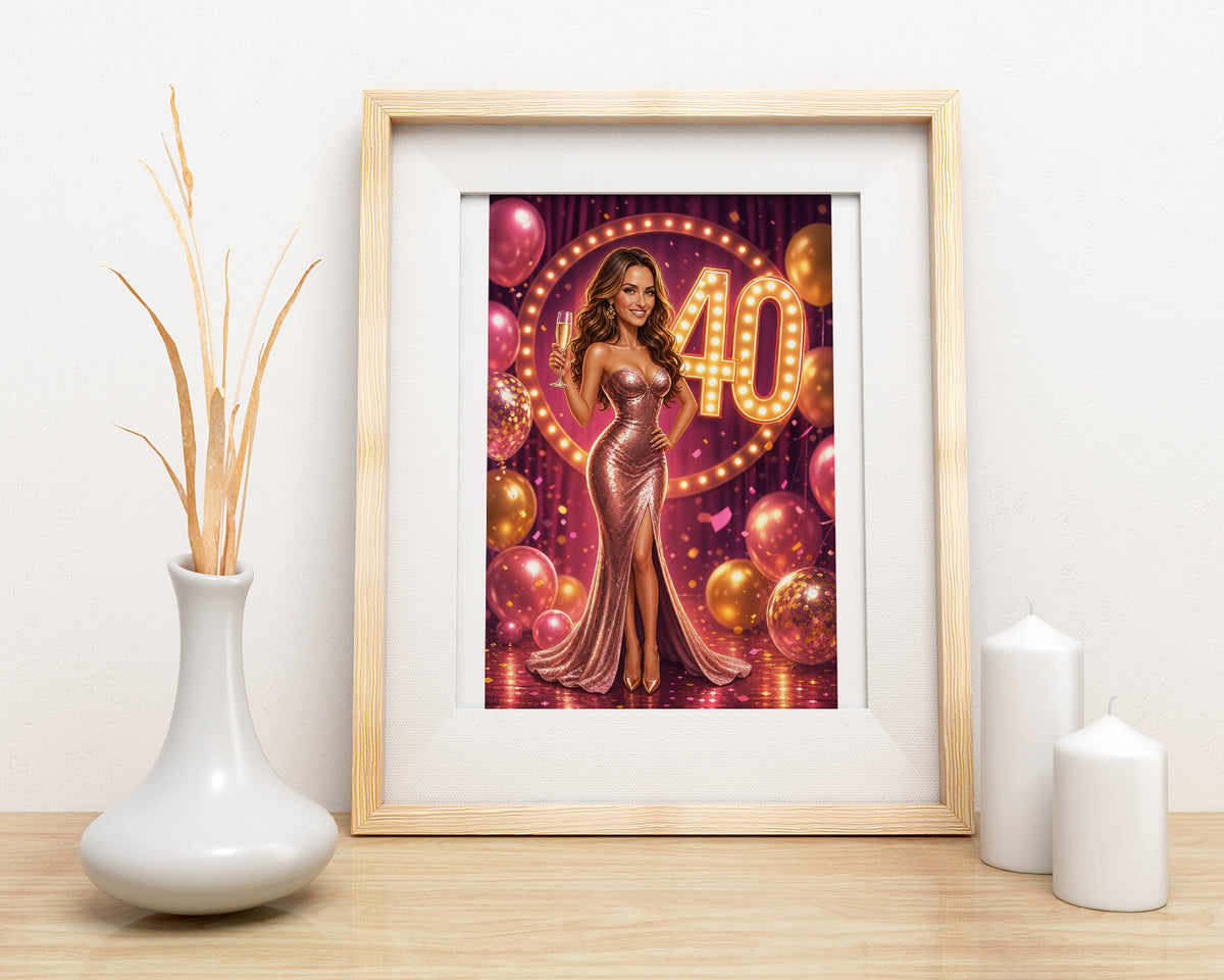 Karykatura na 40. urodziny dla kobiety – glamour ze zdjęcia mockup 3