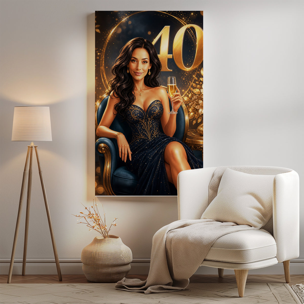Karykatura na 40 urodziny dla kobiety w stylu glamour mockup 2