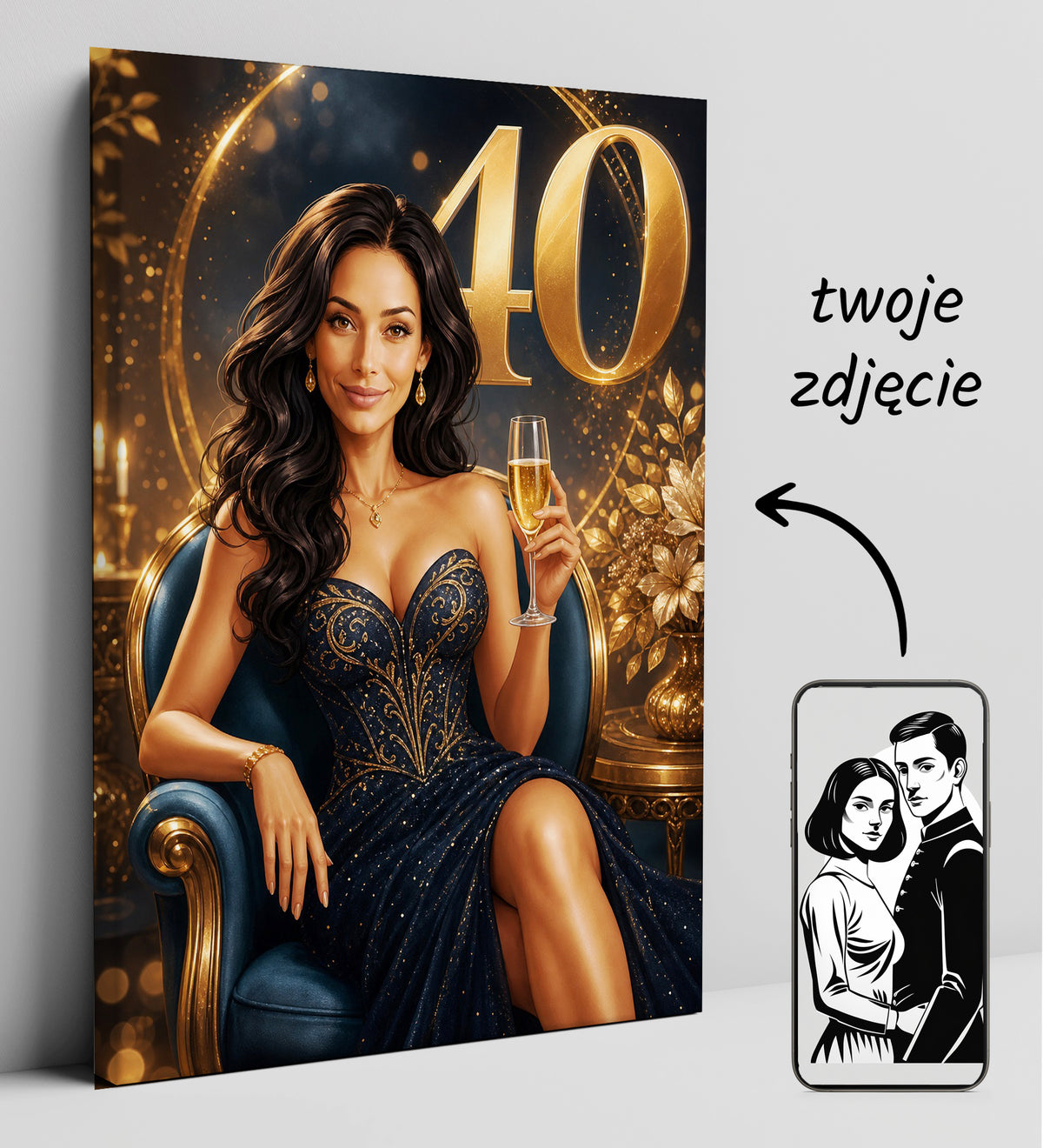 Karykatura na 40 urodziny dla kobiety w stylu glamour glowne
