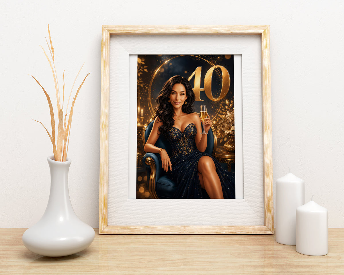 Karykatura na 40 urodziny dla kobiety w stylu glamour mockup 3