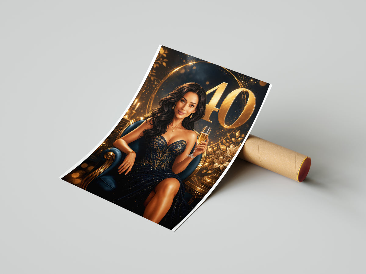 Karykatura na 40 urodziny dla kobiety w stylu glamour mockup 4