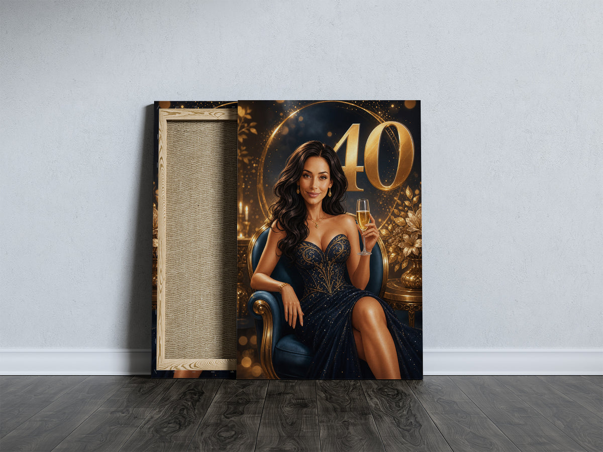 Karykatura na 40 urodziny dla kobiety w stylu glamour mockup 5