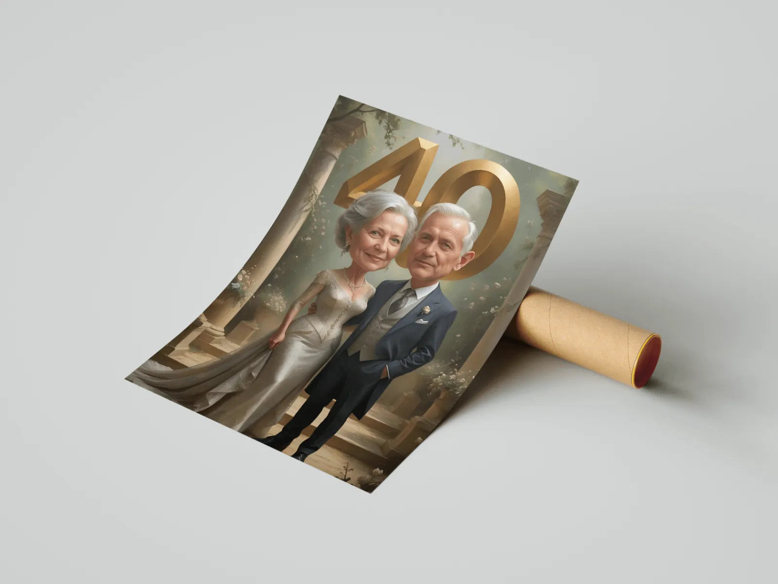 Karykatura na rocznicę ślubu - humorystyczny plakat z parą świętującą miłość