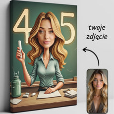 Personalizowany rysunkowy portret nauczycielki na produkt Karykatura nauczycielki