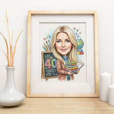 Karykatura nauczycielki klas 1-3 z liczbą 40 - Personalizowany portret mockup 3