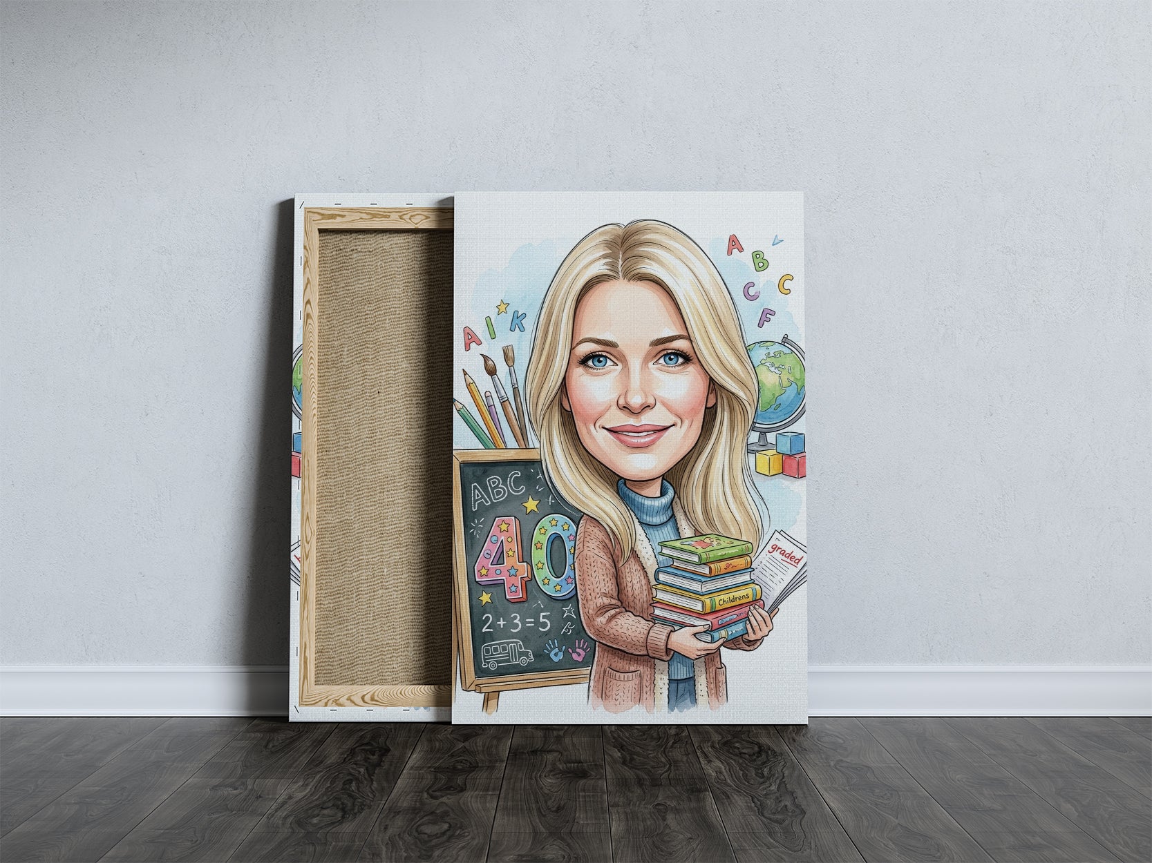 Karykatura nauczycielki klas 1-3 z liczbą 40 - Personalizowany portret mockup 5