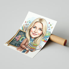 Karykatura nauczycielki klas 1-3 z liczbą 40 - Personalizowany portret mockup 4