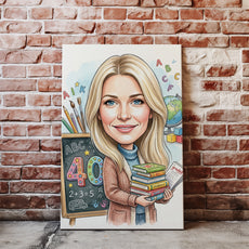 Karykatura nauczycielki klas 1-3 z liczbą 40 - Personalizowany portret nacegle