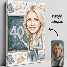 Karykatura nauczycielki matematyki na 40 urodziny - personalizowany glowne