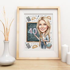 Karykatura nauczycielki matematyki na 40 urodziny - personalizowany mockup 3