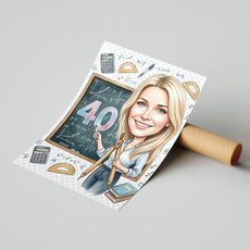 Karykatura nauczycielki matematyki na 40 urodziny - personalizowany mockup 4