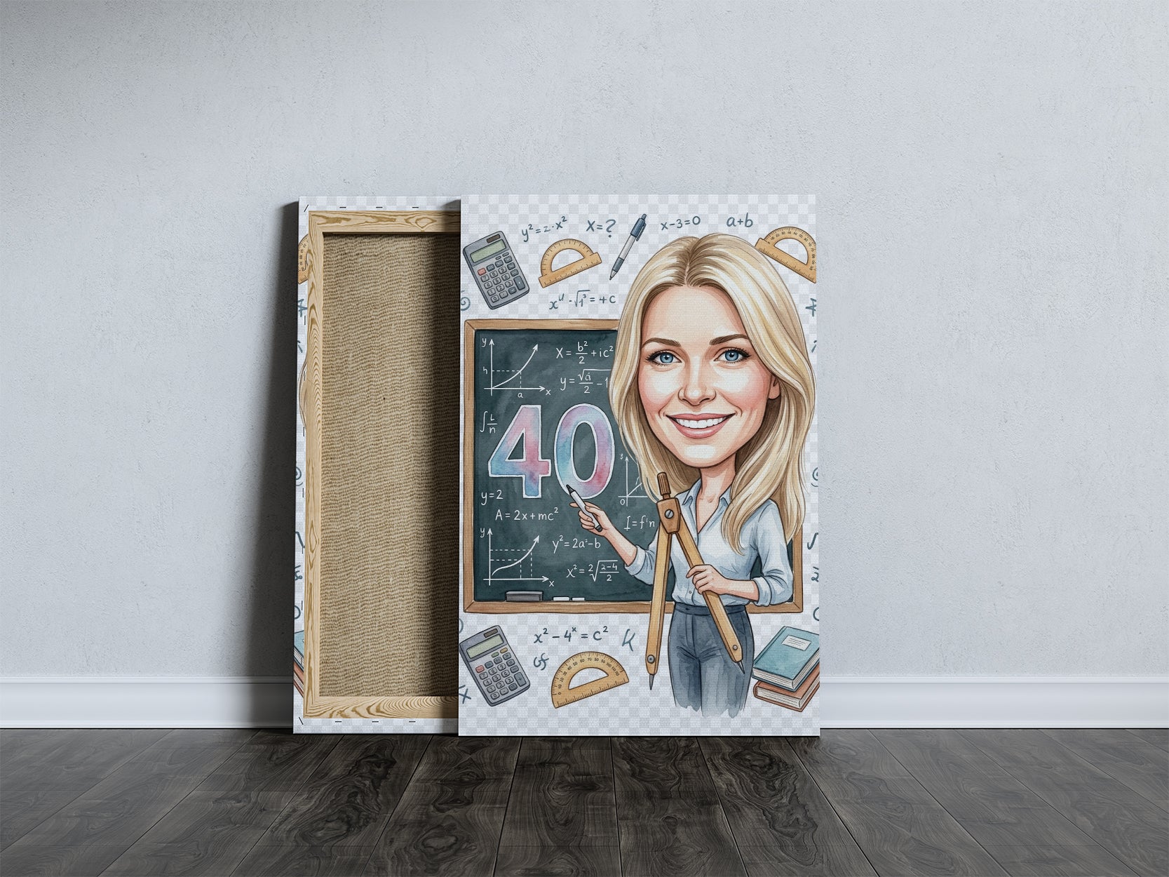 Karykatura nauczycielki matematyki na 40 urodziny - personalizowany mockup 5