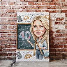 Karykatura nauczycielki matematyki na 40 urodziny - personalizowany nacegle
