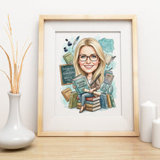 Karykatura nauczycielki polskiego na 40 urodziny – personalizowany mockup 3