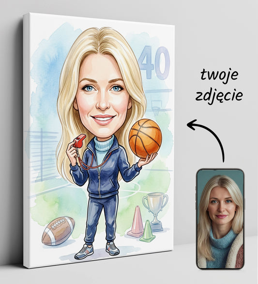Karykatura nauczycielki WF na 40 urodziny - personalizowany prezent glowne