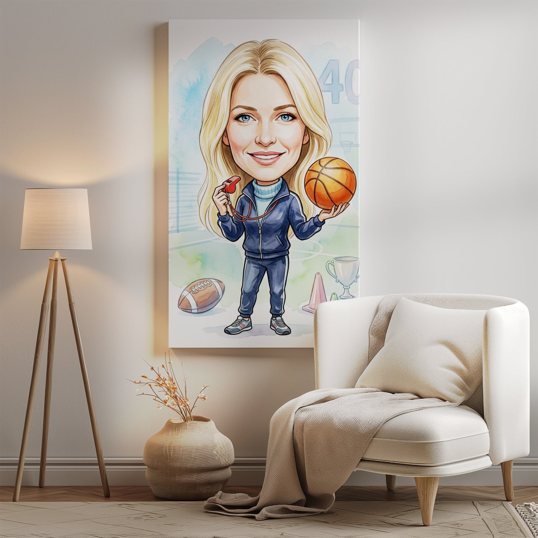 Karykatura nauczycielki WF na 40 urodziny - personalizowany prezent mockup 2