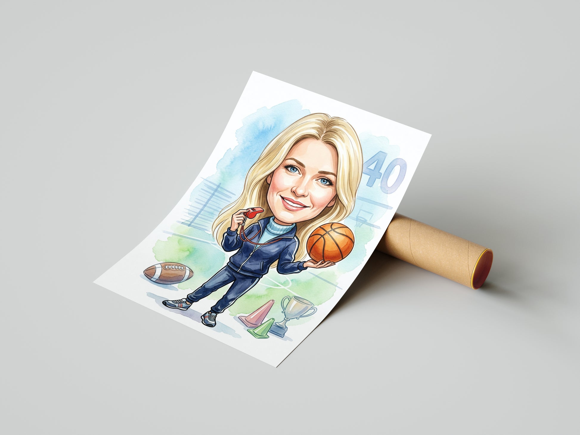 Karykatura nauczycielki WF na 40 urodziny - personalizowany prezent mockup 4