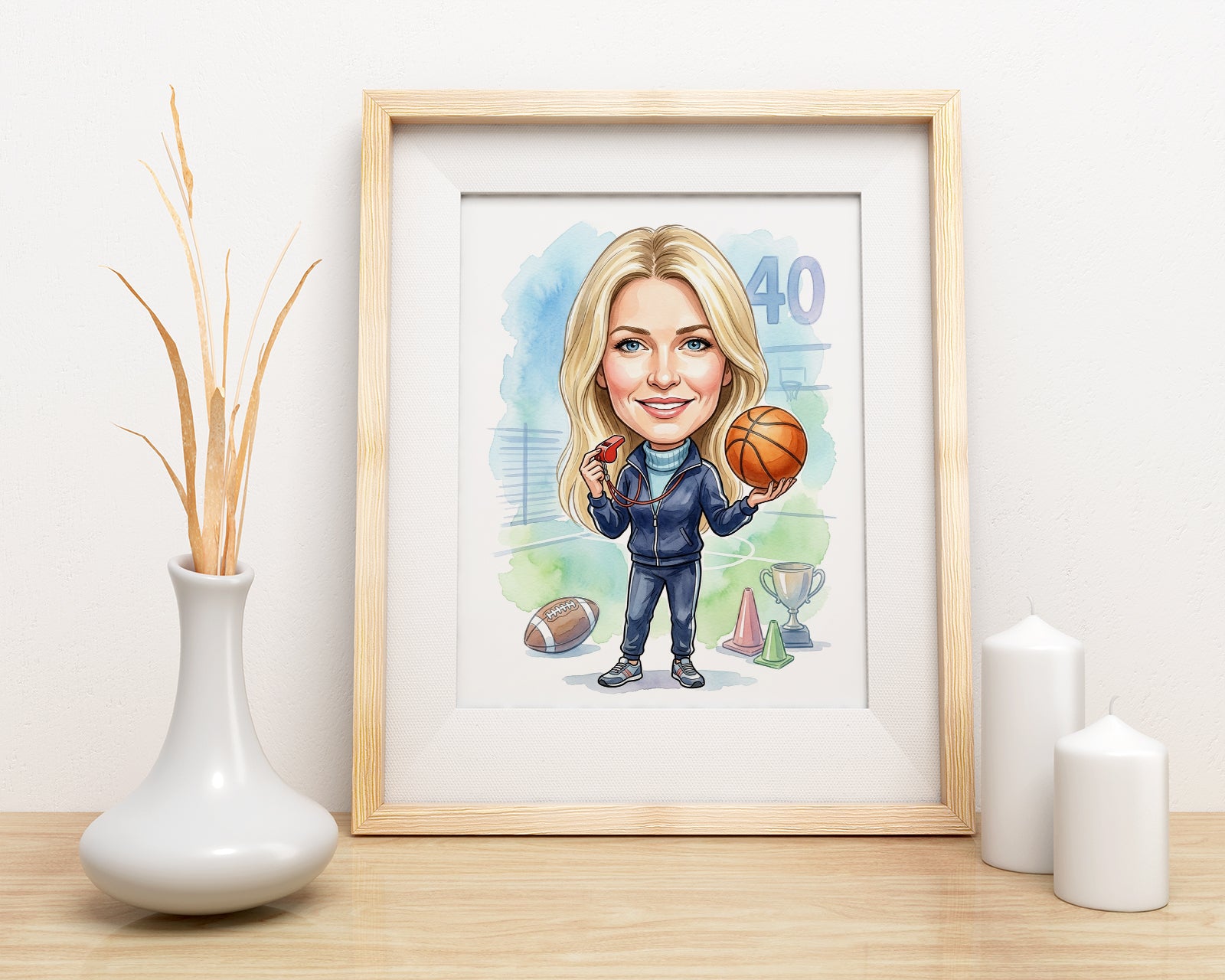 Karykatura nauczycielki WF na 40 urodziny - personalizowany prezent mockup 3