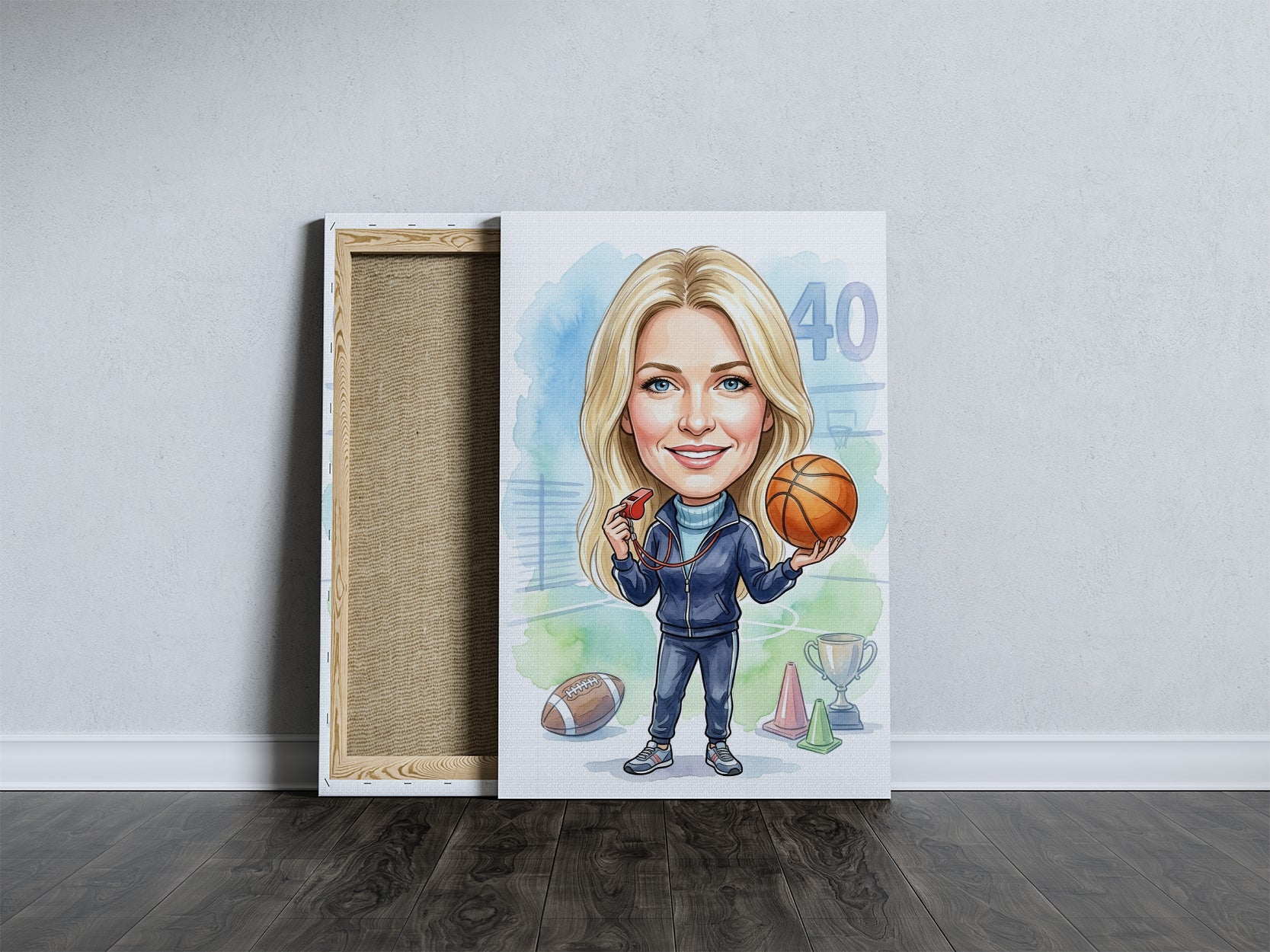 Karykatura nauczycielki WF na 40 urodziny - personalizowany prezent mockup 5