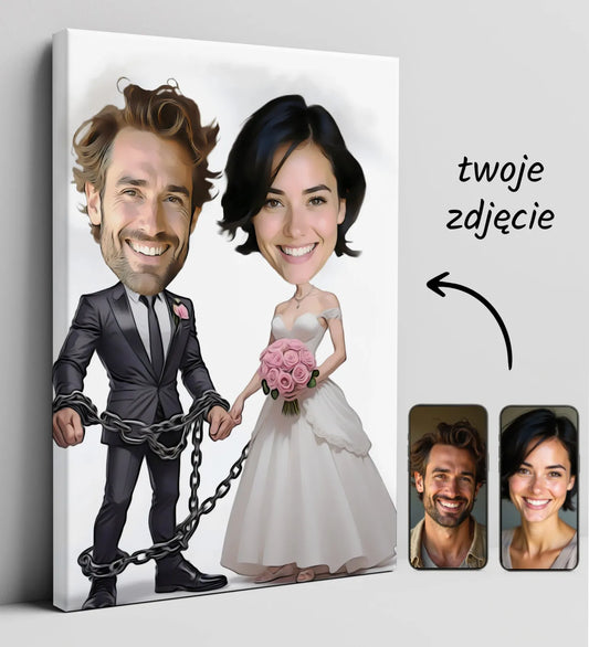 Personalizowany portret karykaturalny pary młodej w produkcie Karykatura Pary Młodej