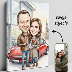 Karykatura personalizowana pary przy czerwonym Porsche glowne
