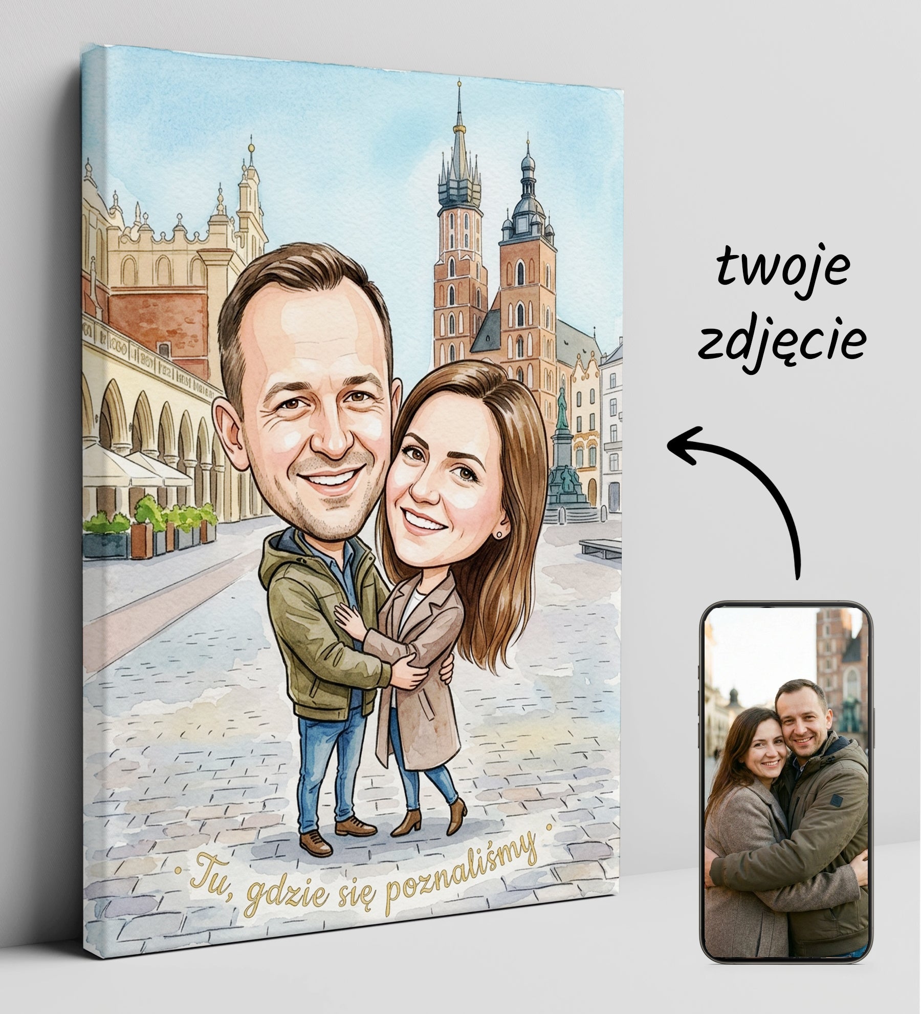 Karykatura pary „Tu, gdzie się poznaliśmy” – Kraków glowne
