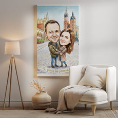 Karykatura pary „Tu, gdzie się poznaliśmy” – Kraków mockup 2