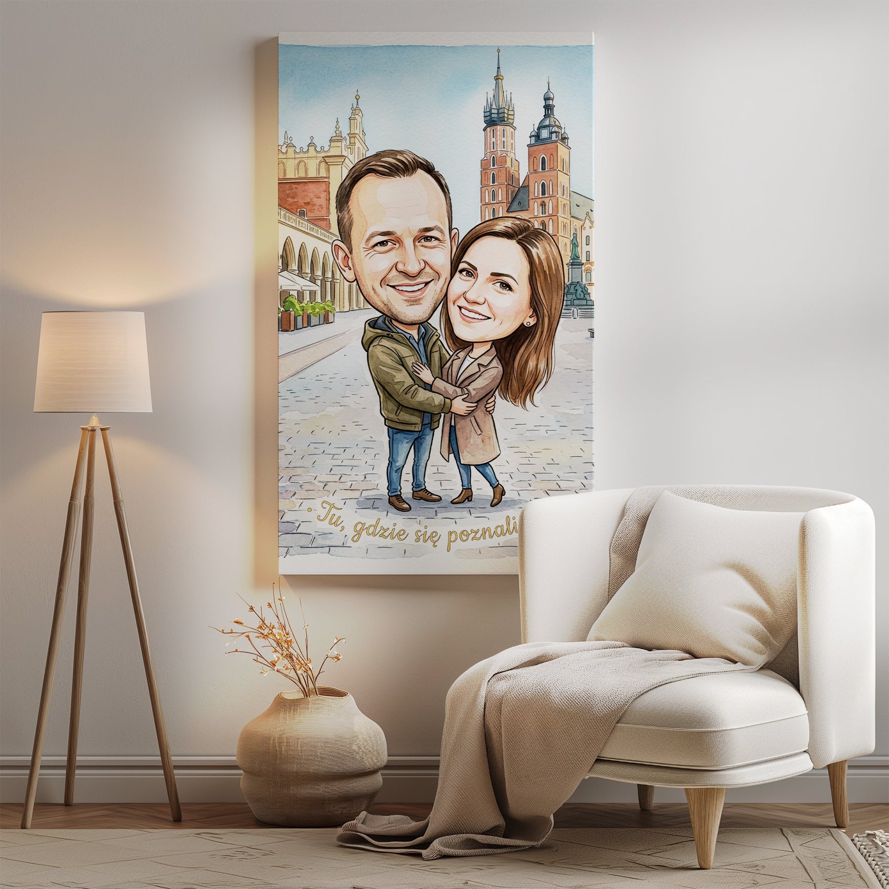 Karykatura pary „Tu, gdzie się poznaliśmy” – Kraków mockup 2